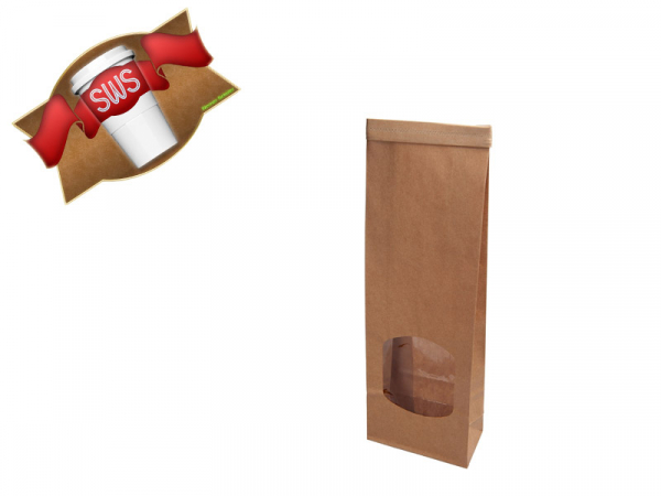 Bio Blockbeutel S braun mit Fenster + Verschluss (500 Stk.)