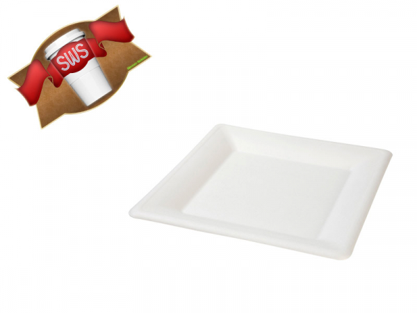 Zuckerrohr Bagasse Teller quadratisch 26x26 cm (500 Stk.)