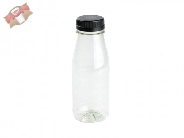 RPET Flaschen Trinkflasche Schraubverschluss 250 ml mit schwarzem Deckel (260 Stk.)