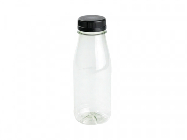 RPET Flaschen Trinkflasche Schraubverschluss 250 ml mit schwarzem Deckel (260 Stk.)