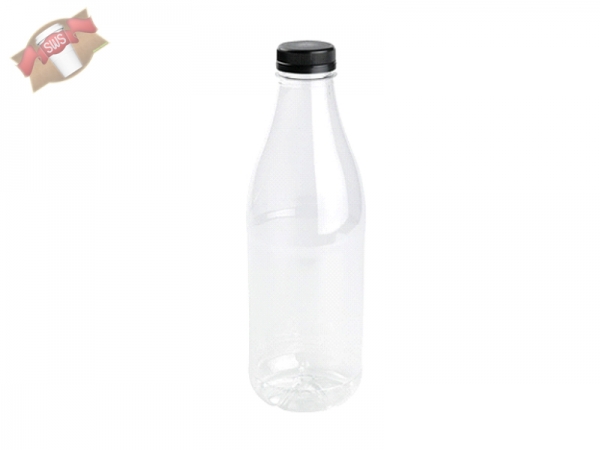 RPET Flaschen Trinkflasche Schraubverschluss 1000 ml mit schwarzem Deckel (60 Stk.)