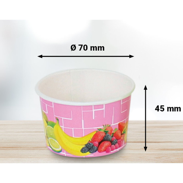 Eisbecher aus Hartpapier | 100ml | Ø70x45mm | Motiv „Früchte pink“ (50 Stk.)