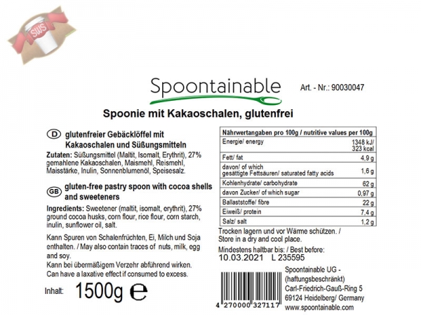 Eislöffel Eisspaten "Spoonie choc" essbar, vegan 7 cm lang (840 Stk.)