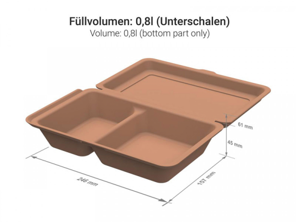 Mehrweg Menüboxen "ToGo" medium braun 157 x 246 x 61 mm (50 Stk.)