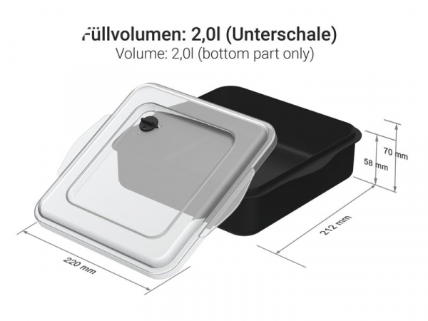 Mehrweg Universalbox „ToGo“, schwarz/transparent 220 x 210 x 70 mm (35 Stk.)