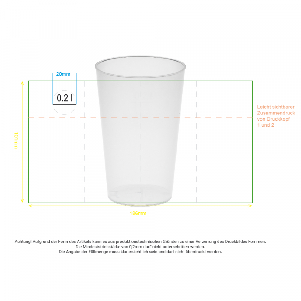 Transparente Trinkbecher Vital 200ml Ø 69x105mm PP - individuellem Druck (50 Stk.)