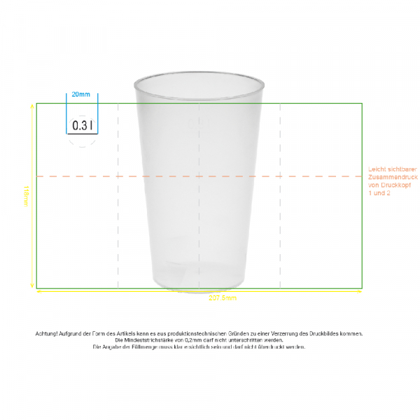 Transparente Trinkbecher Vital 300ml Ø 77x121mm PP - individuellem Druck (50 Stk.)
