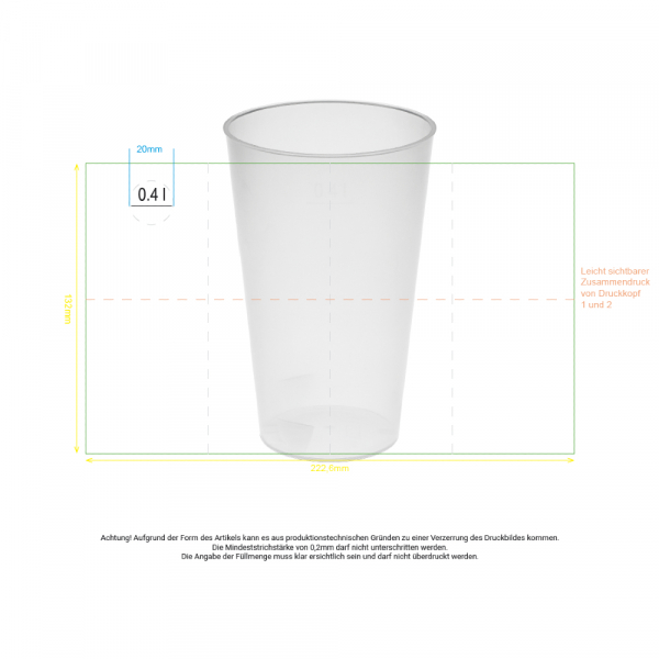 Transparente Trinkbecher Vital 400ml Ø 85x134mm PP - individuellem Druck (50 Stk.)