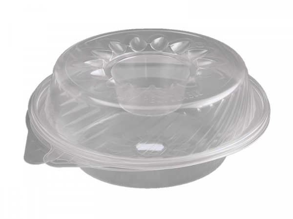 Salatschale klar mit Dipfach im Domdeckel 1600 ml (100 Stk.)