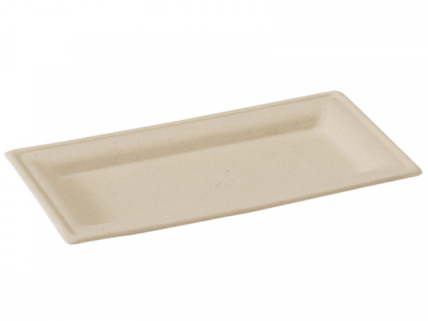 Zuckerrohr Teller Bio-Einwegteller rechteckig 13x26 cm braun (500 Stk.)