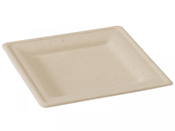 Zuckerrohr Bagasse Bio-Teller quadratisch 200x200 mm braun (500 Stk.)