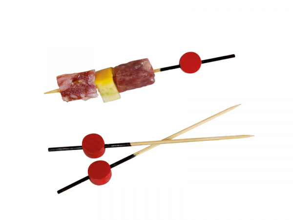 Bio-Bambus Fingerfood Deko Picker schwarz mit roter Kugel 9 cm (2000 Stk.)