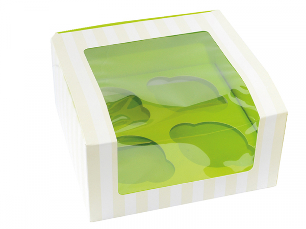 Pappboxen Cupcakeboxen mit Sichtfenster 170x170x85 mm weiß/grün (100 Stk.)