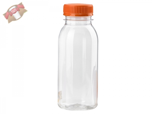 Runde PET-Trinkflaschen mit orangefarbener Kappe 330 ml X69PCS (69 Stk.)