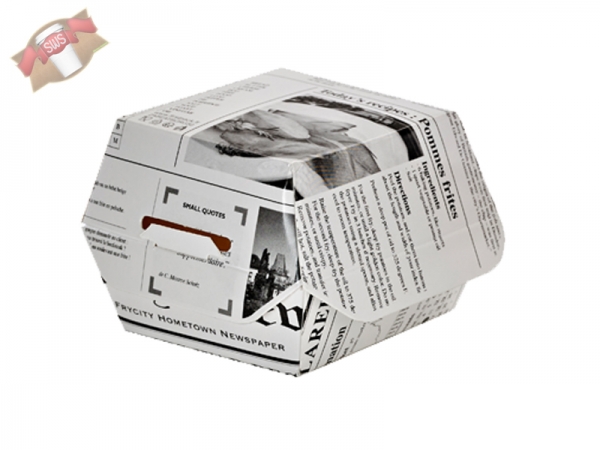 Mini-Hamburgerboxen mit Klappdeckel 70x70x50 mm Newsdesign (500 Stk.)