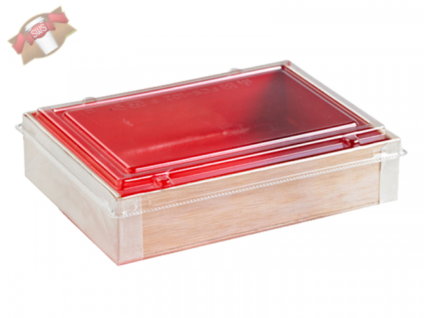 Bio Holzboxen roter Innendruck 165x120x36 mm Food togo o. Deckel (100 Stk.)