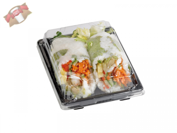 Schwarze Sushi Schachteln mit transparentem Deckel 220x140x40mm (200 Stück)