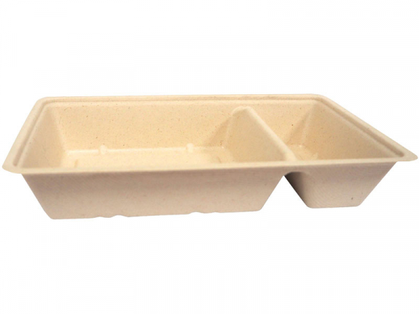 Schale 2-geteilt Snacktray Snackschale Bagasse braun 204x120x36 mm (600 Stk.)