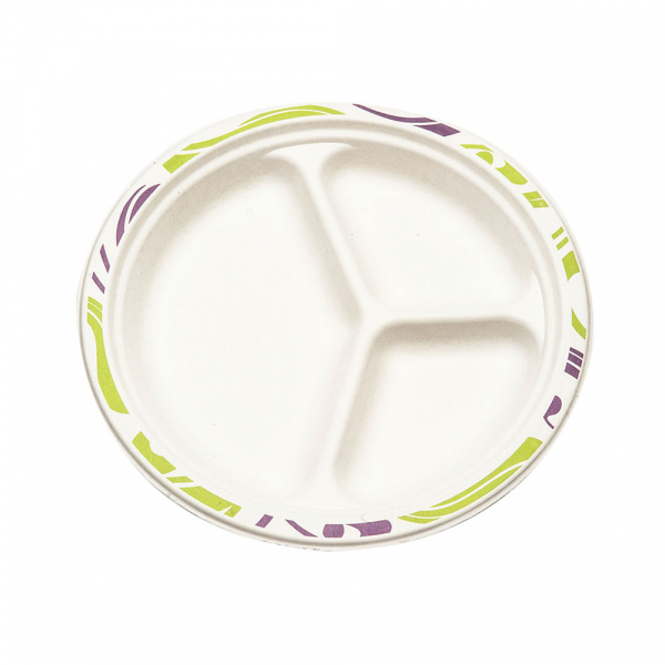 Grillteller rund 3-geteilt | Ø 26 cm | Bedruckter Rand (135 Stk.)