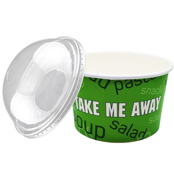 Salatbecher | 850ml | PAP/PE | Ø140x87mm | Take Me Away + Domdeckel (100 Stk.)