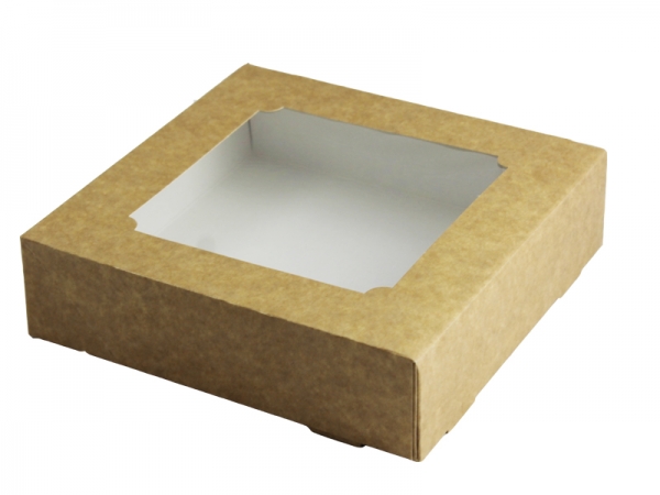 Tortenkarton mit Sichtfenster naturbraun 19x19x5 cm ( 200 Stück)